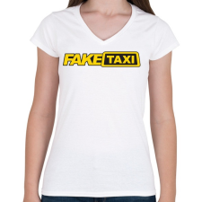 PRINTFASHION Fake Taxi - Női V-nyakú póló - Fehér női póló