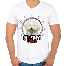 PRINTFASHION Falatnyi öröm - Máltai selyemkutya - Férfi V-nyakú póló - Fehér