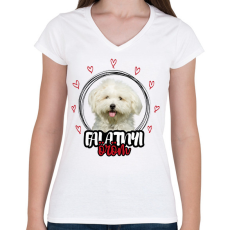 PRINTFASHION Falatnyi öröm - Máltai selyemkutya - Női V-nyakú póló - Fehér