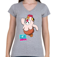PRINTFASHION Fall Guys - Chicken - Női V-nyakú póló - Sport szürke
