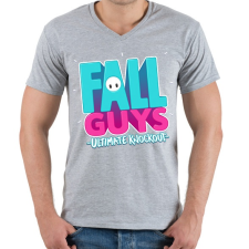 PRINTFASHION Fall Guys Logo - Férfi V-nyakú póló - Sport szürke férfi póló