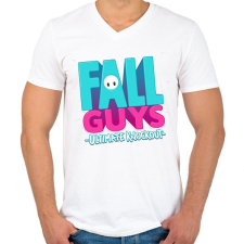 PRINTFASHION Fall Guys Ultimate Knockout - Férfi V-nyakú póló - Fehér férfi póló
