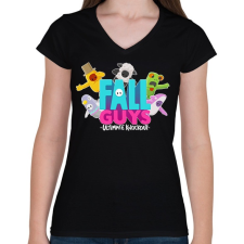 PRINTFASHION Fall Guys Ultimate Knockout - Női V-nyakú póló - Fekete női póló
