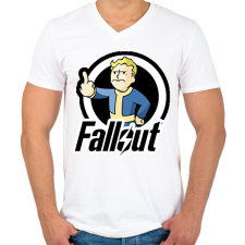 PRINTFASHION Fallout Vault boy - Férfi V-nyakú póló - Fehér férfi póló