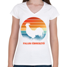 PRINTFASHION Falusi ébresztő - Női V-nyakú póló - Fehér