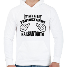 PRINTFASHION Fantasztikus karbantartó - Férfi kapucnis pulóver - Fehér