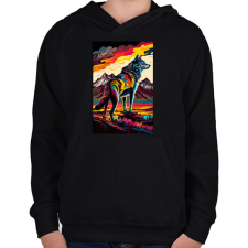 PRINTFASHION Farkas a hegyvidéken színes - Gyerek kapucnis pulóver - Fekete gyerek pulóver, kardigán