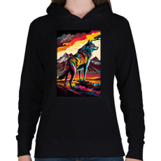 PRINTFASHION Farkas a hegyvidéken színes - Női kapucnis pulóver - Fekete