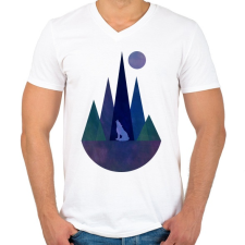 PRINTFASHION Farkas és hegyek 1 - Férfi V-nyakú póló - Fehér férfi póló