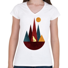 PRINTFASHION Farkas és hegyek 3 - Női V-nyakú póló - Fehér