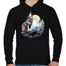 PRINTFASHION Farkas  - Férfi kapucnis pulóver - Fekete férfi pulóver, kardigán