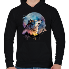 PRINTFASHION Farkas - Férfi kapucnis pulóver - Fekete férfi pulóver, kardigán