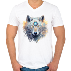 PRINTFASHION farkas - Férfi V-nyakú póló - Fehér