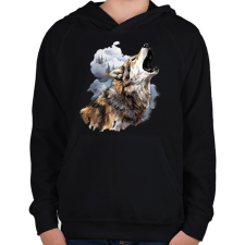 PRINTFASHION Farkas  - Gyerek kapucnis pulóver - Fekete gyerek pulóver, kardigán