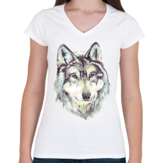 PRINTFASHION Farkas - Női V-nyakú póló - Fehér