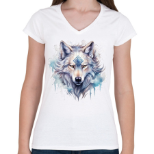 PRINTFASHION farkas - Női V-nyakú póló - Fehér női póló