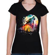 PRINTFASHION Farkas  - Női V-nyakú póló - Fekete