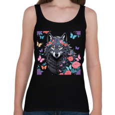 PRINTFASHION farkas pillangókkal és virágokkal - Női atléta - Fekete