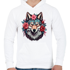 PRINTFASHION Farkas virágokkal - Férfi kapucnis pulóver - Fehér férfi pulóver, kardigán