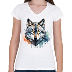 PRINTFASHION farkas vízfesték - Női V-nyakú póló - Fehér