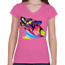 PRINTFASHION Farkaskutya  - Női V-nyakú póló - Rózsaszín női póló