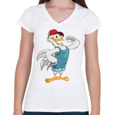 PRINTFASHION Farmer Chicken - Női V-nyakú póló - Fehér