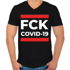 PRINTFASHION FCK COVID - Férfi V-nyakú póló - Fekete férfi póló