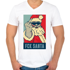 PRINTFASHION FCK SANTA - Férfi V-nyakú póló - Fehér női póló