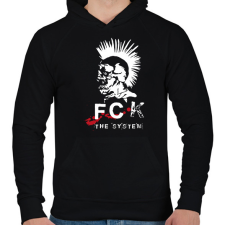 PRINTFASHION Fck the system - Férfi kapucnis pulóver - Fekete férfi pulóver, kardigán