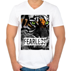 PRINTFASHION FEARLESS - Férfi V-nyakú póló - Fehér