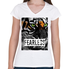 PRINTFASHION FEARLESS - Női V-nyakú póló - Fehér női póló