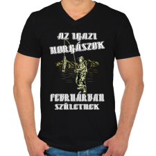 PRINTFASHION Februári horgász - Férfi V-nyakú póló - Fekete férfi póló