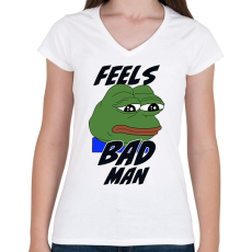 PRINTFASHION Feels bad man meme - Női V-nyakú póló - Fehér