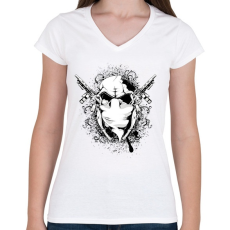 PRINTFASHION Fegyveres Koponya - Női V-nyakú póló - Fehér