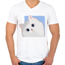 PRINTFASHION Fehér cica - Férfi V-nyakú póló - Fehér férfi póló