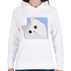 PRINTFASHION Fehér cica - Női kapucnis pulóver - Fehér