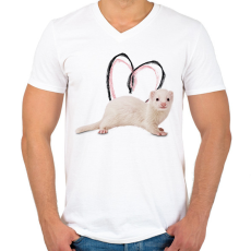 PRINTFASHION fehér görény szívecskével - Férfi V-nyakú póló - Fehér