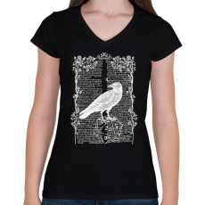 PRINTFASHION Fehér Holló - Női V-nyakú póló - Fekete