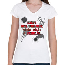 PRINTFASHION Fehér póló - Női V-nyakú póló - Fehér női póló