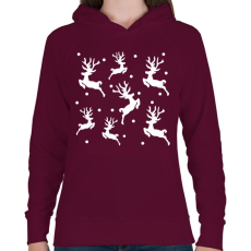PRINTFASHION Fehér rénszarvasok - Női kapucnis pulóver - Bordó