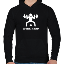 PRINTFASHION Fehér WORK HARD edzős felszerelés - Férfi kapucnis pulóver - Fekete férfi pulóver, kardigán