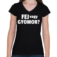 PRINTFASHION Fej vagy gyomor - Női V-nyakú póló - Fekete női póló