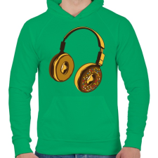 PRINTFASHION Fejhallgató - Férfi kapucnis pulóver - Zöld férfi pulóver, kardigán