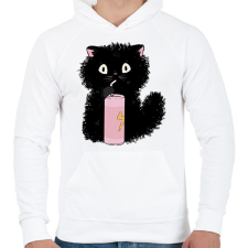 PRINTFASHION Fekete cica - Férfi kapucnis pulóver - Fehér férfi pulóver, kardigán