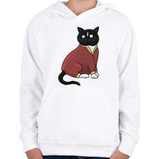 PRINTFASHION Fekete cica - Gyerek kapucnis pulóver - Fehér