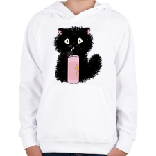 PRINTFASHION Fekete cica - Gyerek kapucnis pulóver - Fehér gyerek pulóver, kardigán