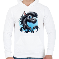 PRINTFASHION Fekete ló - Férfi kapucnis pulóver - Fehér