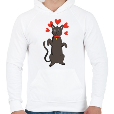 PRINTFASHION Fekete macska - Férfi kapucnis pulóver - Fehér