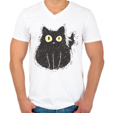 PRINTFASHION Fekete macska - Férfi V-nyakú póló - Fehér férfi póló
