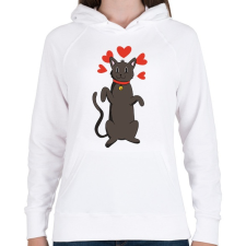 PRINTFASHION Fekete macska - Női kapucnis pulóver - Fehér női pulóver, kardigán